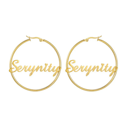 Stainless Steel Personalized Customize Name Hoop Earrings Jewelry For Women Girls Circle Earring Fashion 30-60 MM