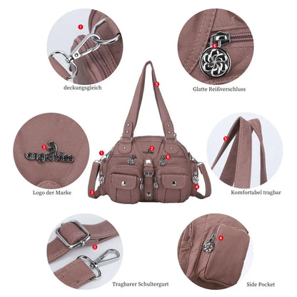 Women Small Handbags Satchel Top-handle Handbag PU Shoulder Bag 8”x11” Dumpling Pack Multi-pockets Shoulder Bag