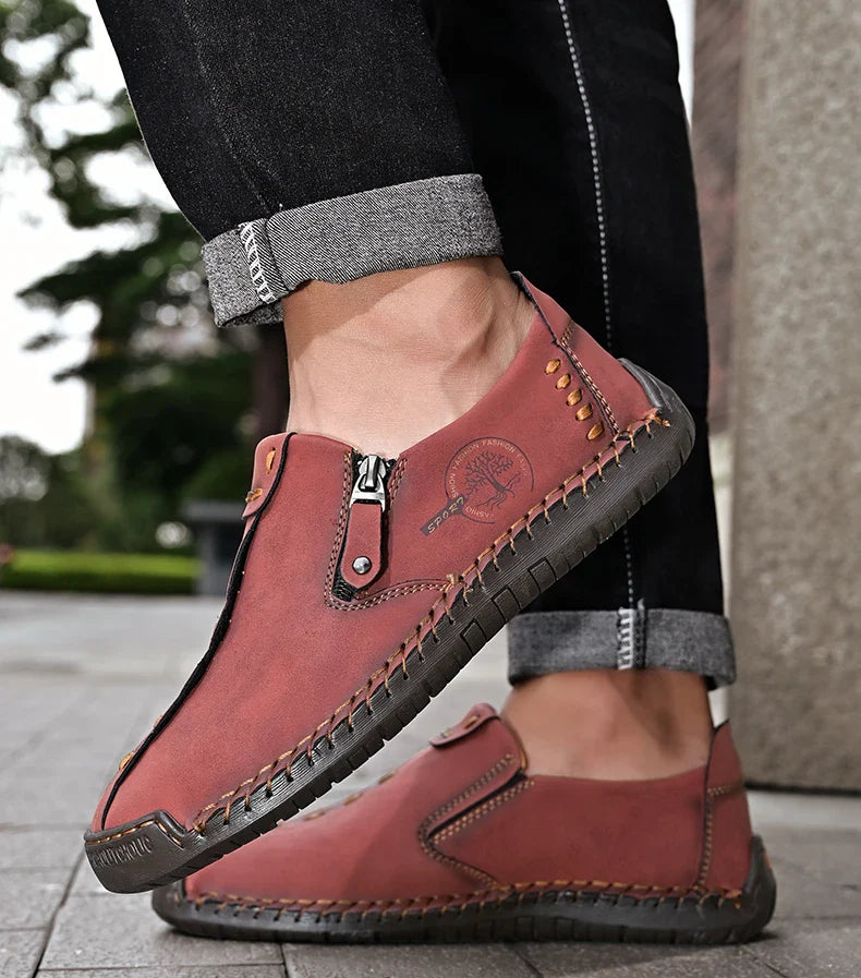 Handmade Leather Men Shoes Casual Slip On Loafers Breathable Leather Shoes Men FlatsTooling Shoes Plus Size