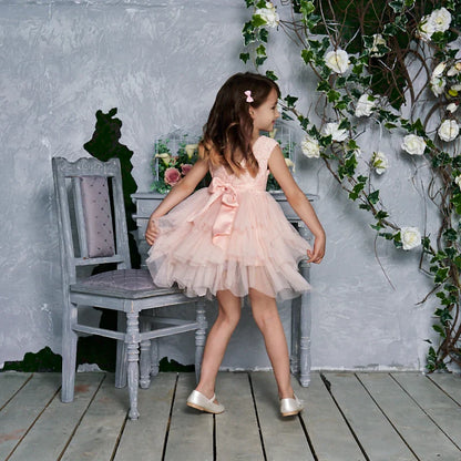 Summer Princess Dresses for Girl Lace Tulle Party Wedding Dress With Sash Baby Clothes 1-6Y E1953