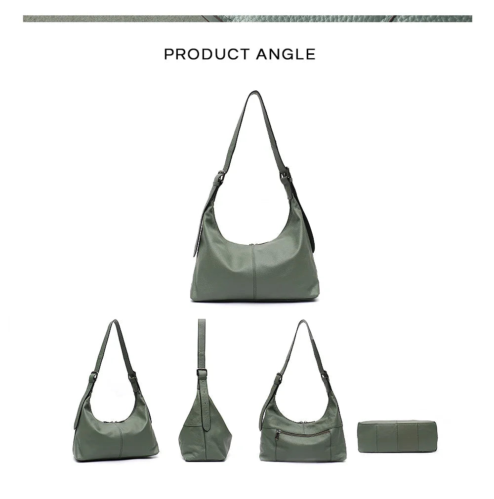 Luxury Women Cowhide Crossbody Bag Large Casual Shoulder Purse Wide Strap Handbag Female Daily 100% Genuine Leather Hobo Sack