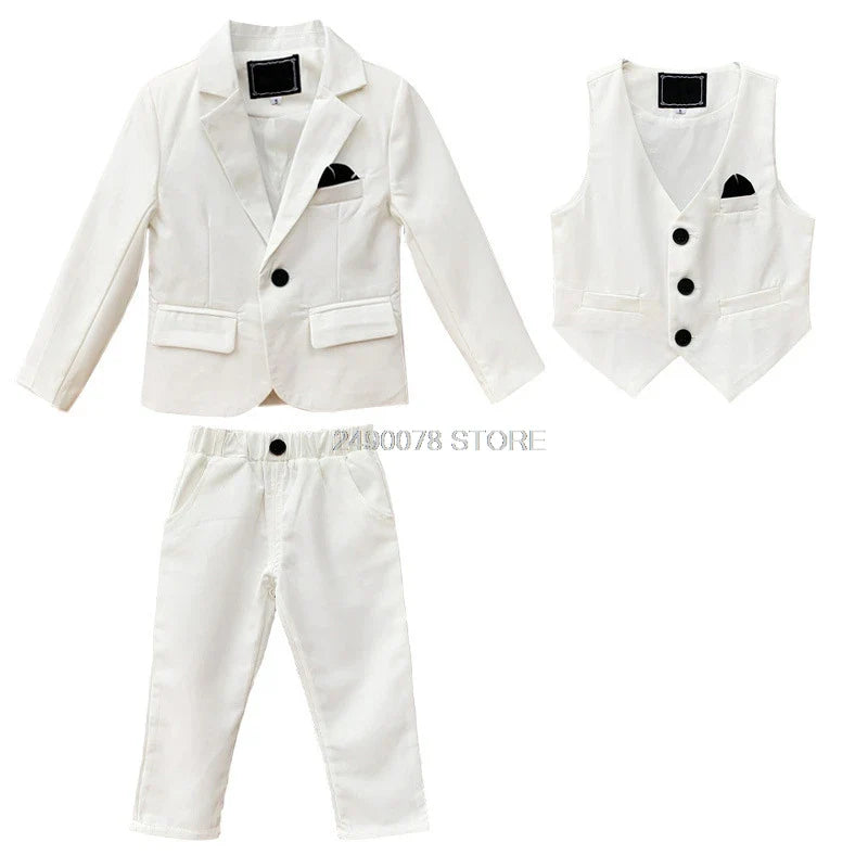 Flower Boys Formal Blazer Suit Kids Jacket Vest Pants Tie 4Pcs Wedding Tuxedo Set Children Prom Costume Performance Dress