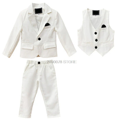 Flower Boys Formal Blazer Suit Kids Jacket Vest Pants Tie 4Pcs Wedding Tuxedo Set Children Prom Costume Performance Dress