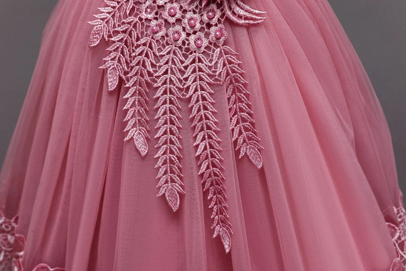 2023 Summer Girls Dress Lace Applique Flower Girl Party Dresses Children Costume 2-10 Years Kids Wedding Princess Birthday Dress