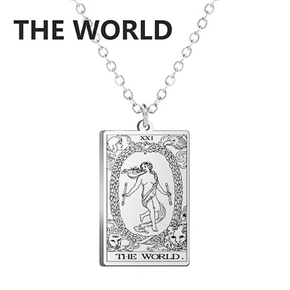 Tarot Cards Necklace Women Stainless Steel Necklace Wealth Amulet Classic Tarot Major Arcana Divination Charm Jewelry