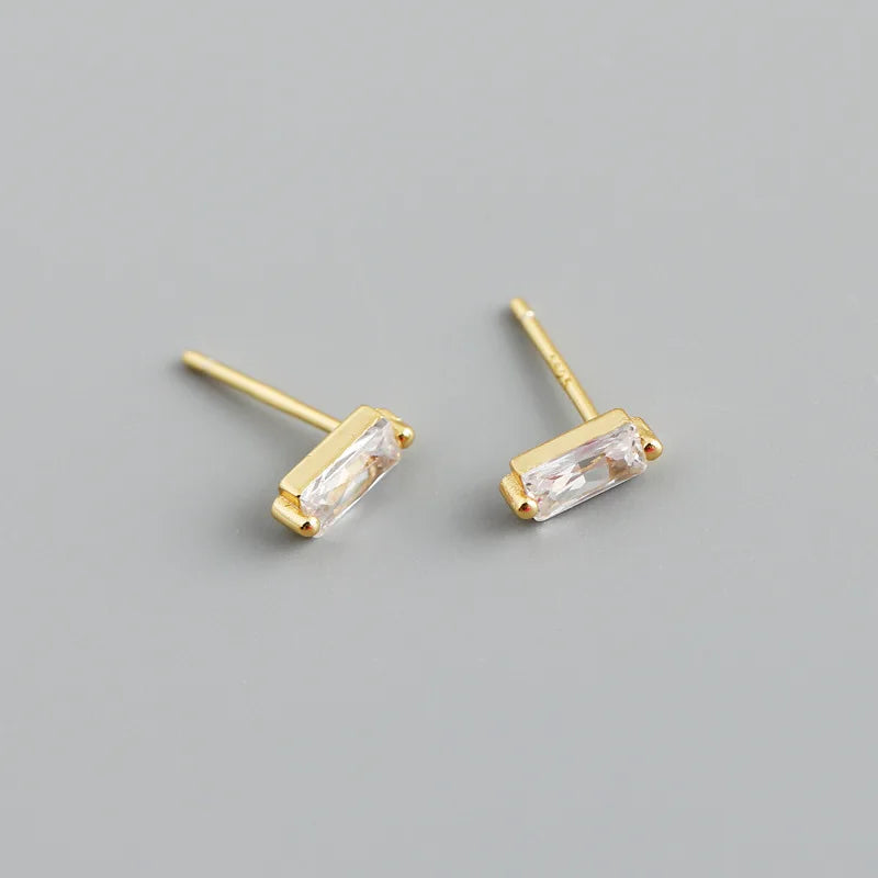 925 Sterling Silver Colorful Square Shiny Zircon Beads Piercing Stud Earrings for Women Fashion Gothic Exquisite Jewelry
