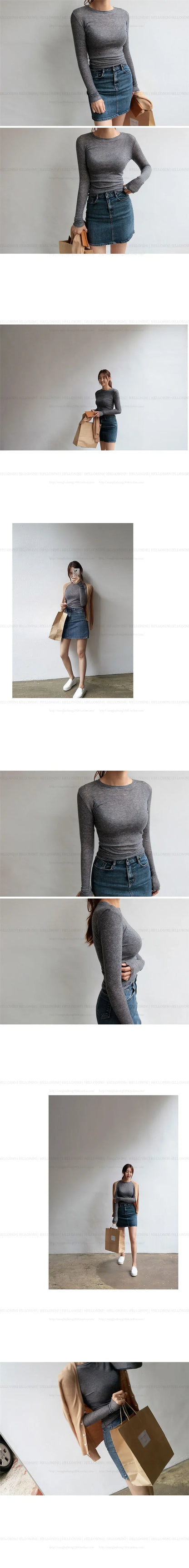 Plain T Shirt Women  Elastic Basic T-shirts Female Casual Tops Long Sleeve Sexy Thin T-shirt see through