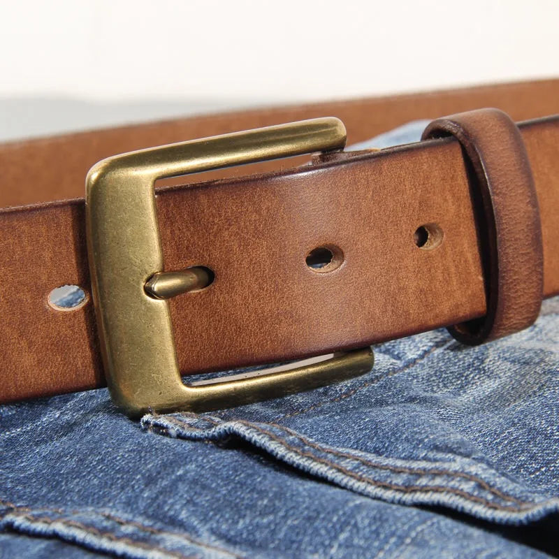 Luxury Handmade Leather Copper Buckle Man's Belt Cinturon Gotico Cowhide Retro All-match Casual Jeans Soft Belt ABC