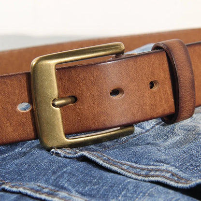 Luxury Handmade Leather Copper Buckle Man's Belt Cinturon Gotico Cowhide Retro All-match Casual Jeans Soft Belt ABC