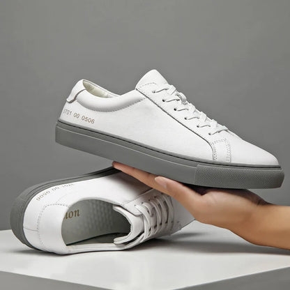 Spring Summer White Genuine Leather  Men's Shoes Men's Casual Shoes Fashion Sneakers  Wild Mens Flat Shoes Non-slip Board Shoe