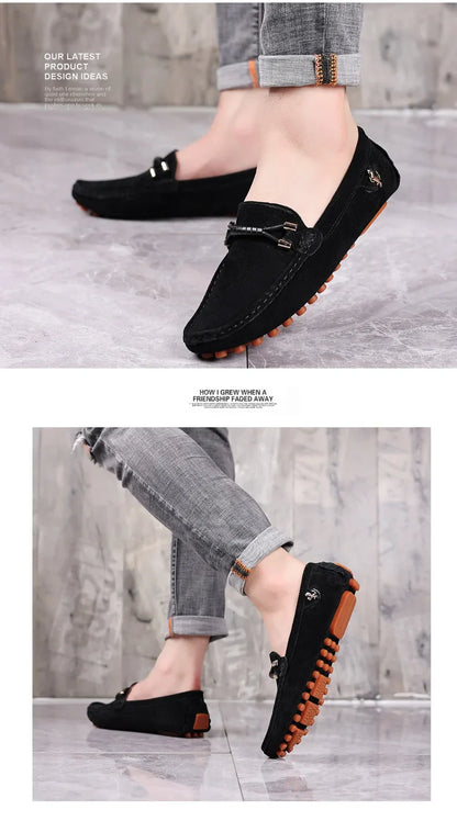 Loafers Men Casual Fashion Suede Men Shoes Lightweight Soft Genuine Leather Moccasins Slip on Driving Shoes for Men Size 48