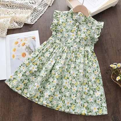 Girls Casual Dresses 2022 New Summer Kids Baby Flowers Print Costumes Floral Party Birthday Princess Vestidos 2-6Y