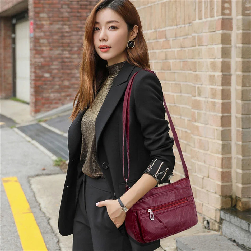 Fashion All-match Solid Color Messenger Bag High Capacity Womens Shoulder Bags 2021 New High Quality Pu Leather Women Handbag