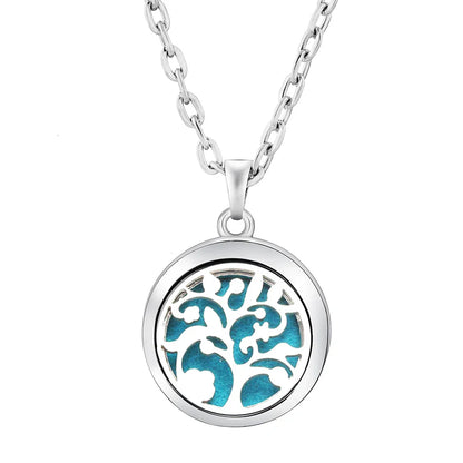 New Stainless Steel Fashion Tree Of Life  Aromatherapy Necklace Essential Oil Diffuser Perfume Locket Pendant Women Jewelry Gift