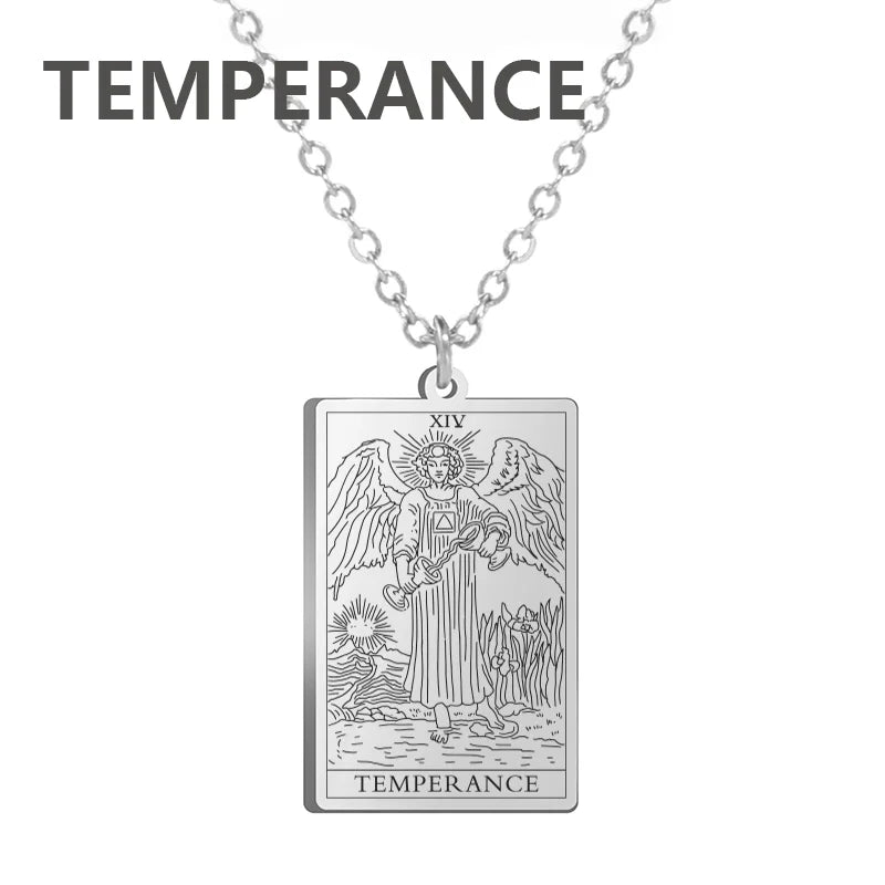 Tarot Cards Necklace Women Stainless Steel Necklace Wealth Amulet Classic Tarot Major Arcana Divination Charm Jewelry