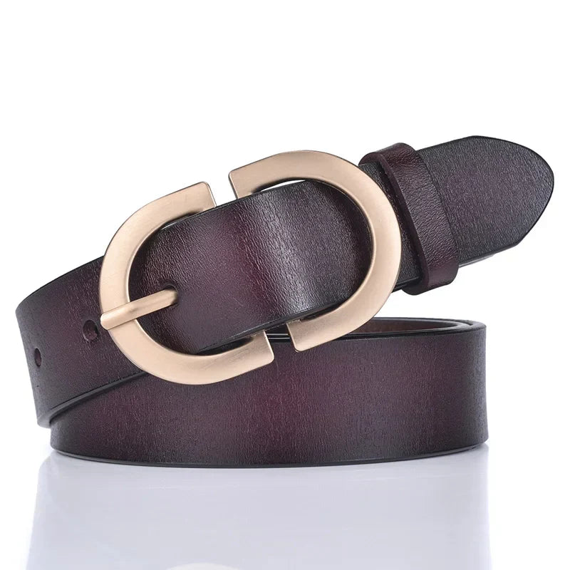 Official Authentic Woman Leather Belt Golden Alloy Buckle Natural Cowhide Ladies Jeans Belt Trousers Belt Female ZK105