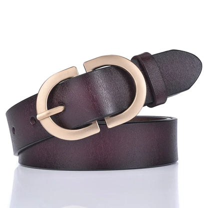 Official Authentic Woman Leather Belt Golden Alloy Buckle Natural Cowhide Ladies Jeans Belt Trousers Belt Female ZK105