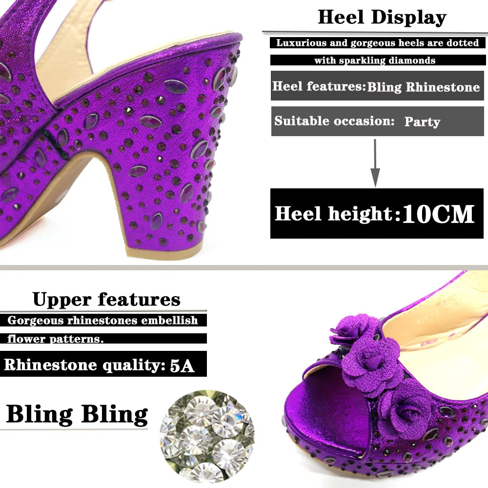 Italian Women Shoes and Bag Set Decorated with Rhinestone In Party African Italian Shoes and Bag Set Party Shoes Bag