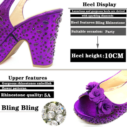 Italian Women Shoes and Bag Set Decorated with Rhinestone In Party African Italian Shoes and Bag Set Party Shoes Bag