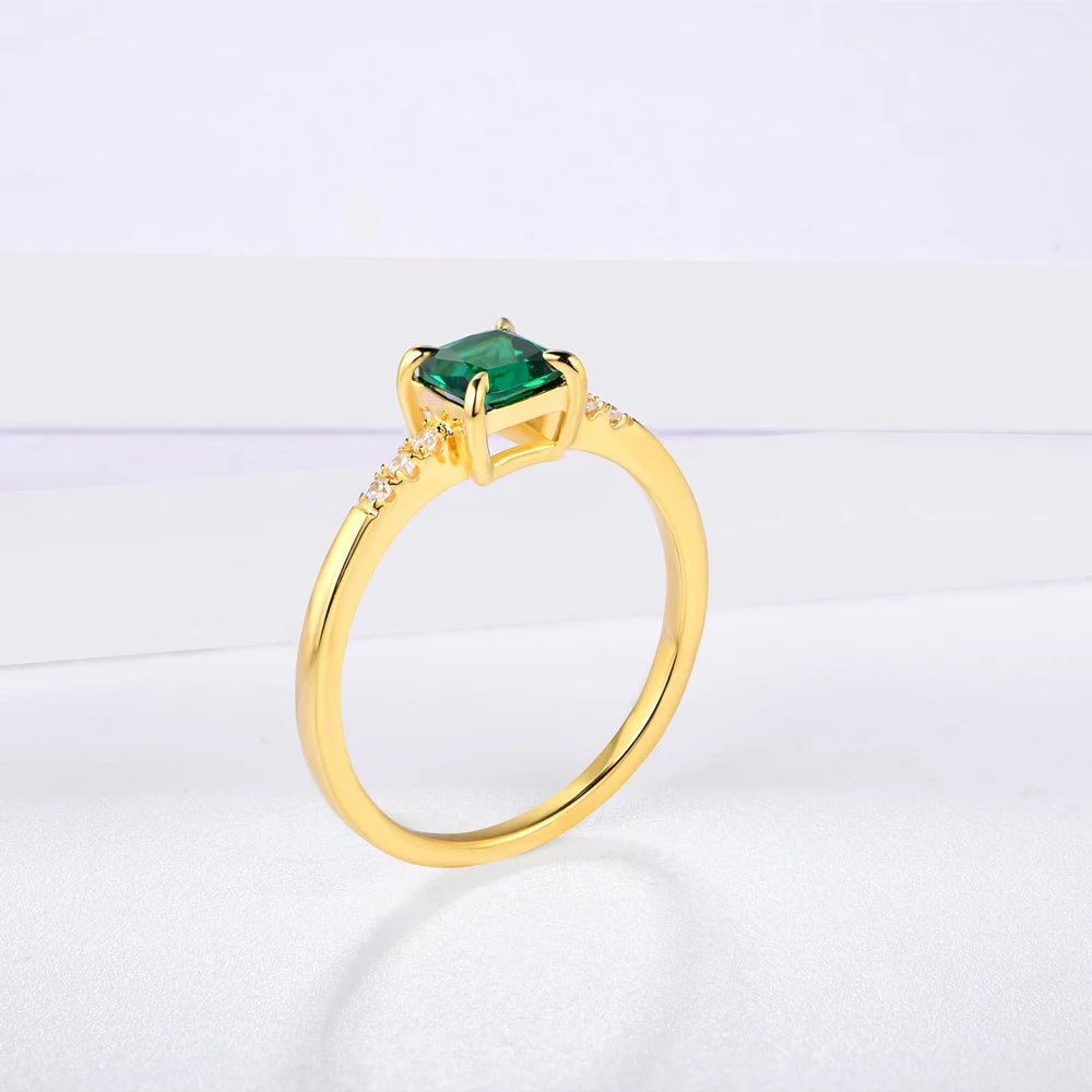 100% 925 Sterling Silver 18K Yellow Plated Ring Emerald Gemstone Wedding Party Vintage For Women Fine Jewelry Wholesale