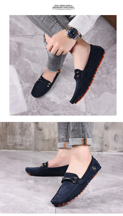 Loafers Men Casual Fashion Suede Men Shoes Lightweight Soft Genuine Leather Moccasins Slip on Driving Shoes for Men Size 48