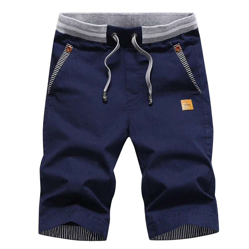 2025 Summer Casual Shorts Men Cotton Cargo Shorts Elastic Waist Drawstring Beach Board Shorts M-4XL Plus size Drop Shipping