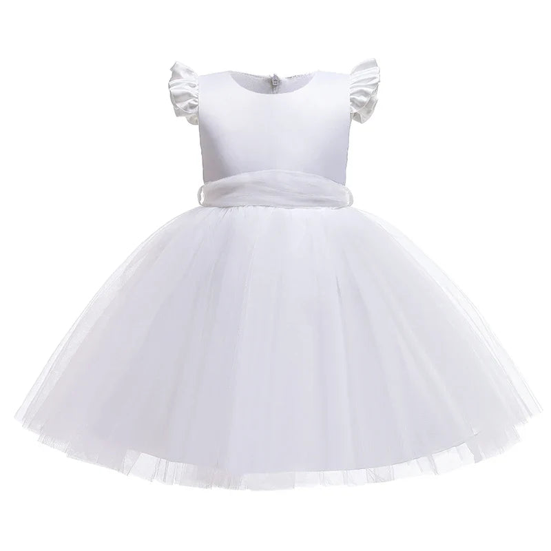 Summer Bow Wedding Party Girls Dress Elegant Tulle Bridesmaids Princess Evening Dresses for Girl Gala Birthday Host Prom Costume