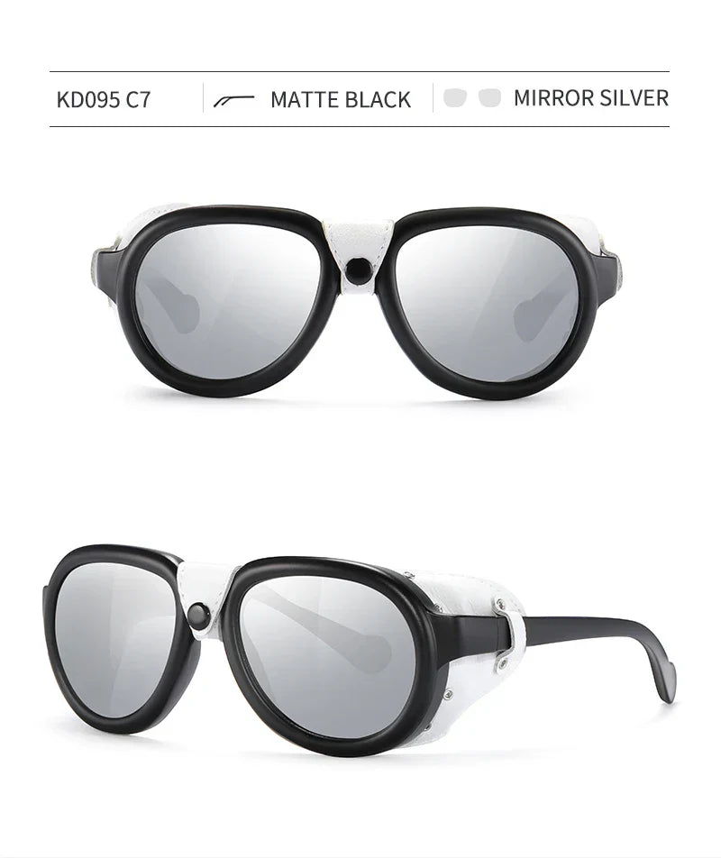 Luxury Steampunk Pilot Sunglasses Men and Women Soft Leather Shield Glasses UV400 Protection KD2095