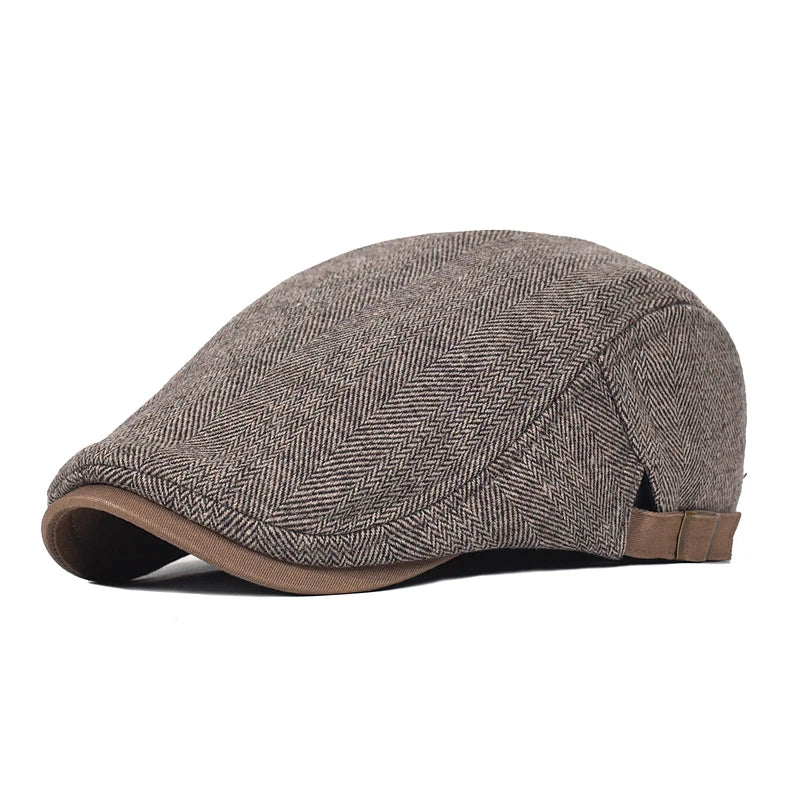 Big Size Newsboy Cap Men Winter Wool Thick Warm Vintage Herringbone Casual