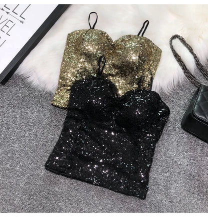 Women's Fashion Sexy Women 2023 Nick Sparkling Sequins Vest Harness At Night Binder Chest
