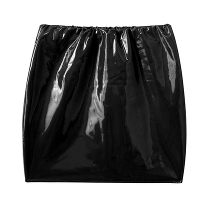 Glossy Patent Leather Miniskirt for Womens Solid Color Elastic Waistband Pencil Skirt Music Festival Costume Daily Wear Clubwear