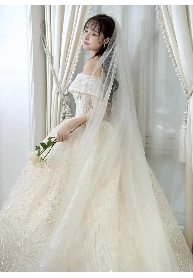 Wedding Dress Shiny Wedding Dress Classic Boat Neck Bridal Party Gown Vestido De Noiva Robe De Mariee Customized