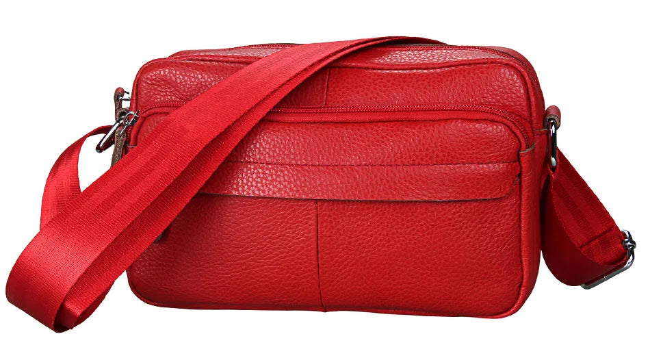 Genuine Cow Leather Casual Women Handbags Korean Single Zipper Solid Messenger Bags Soft Phone Pocket Crossbody Female Box Bag