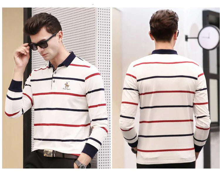 Autumn winter new polo shirt High quality brand cotton men's polo shirt Long sleeve casual striped shirt polo men clothing
