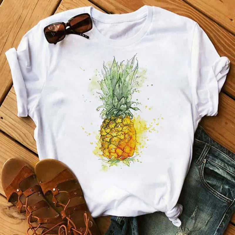 Funny Fruits T Shirt Women Fashion Kawaii Banana Print White T-shirt Harajuku TShirt Short Sleeves Tops Tee Shirt Femme T Shirts