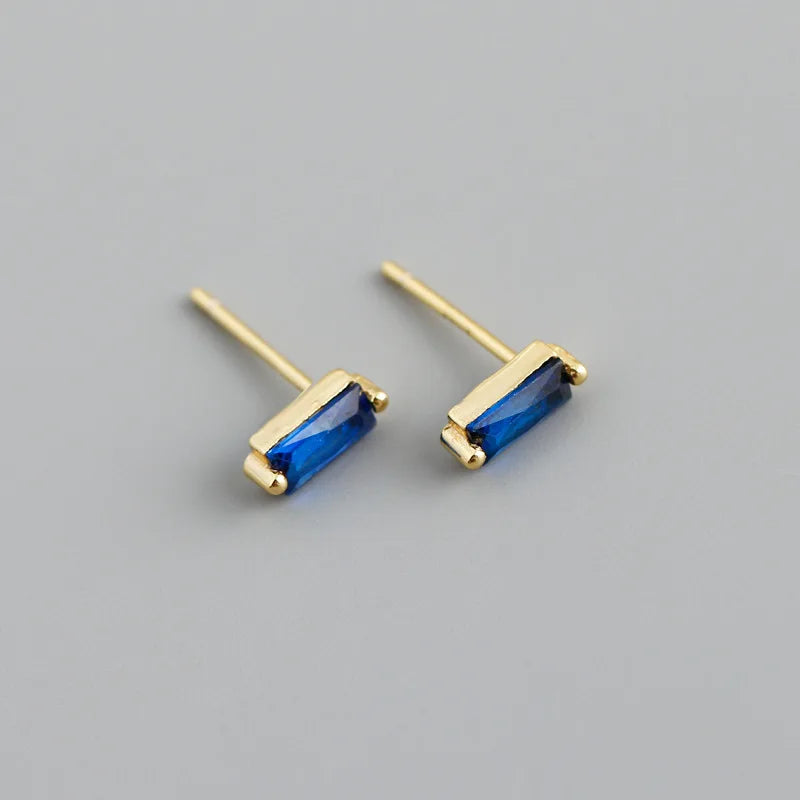 925 Sterling Silver Colorful Square Shiny Zircon Beads Piercing Stud Earrings for Women Fashion Gothic Exquisite Jewelry