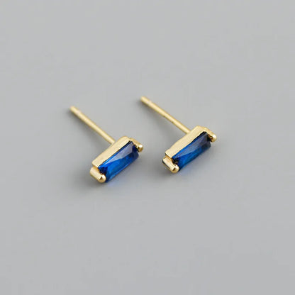 925 Sterling Silver Colorful Square Shiny Zircon Beads Piercing Stud Earrings for Women Fashion Gothic Exquisite Jewelry