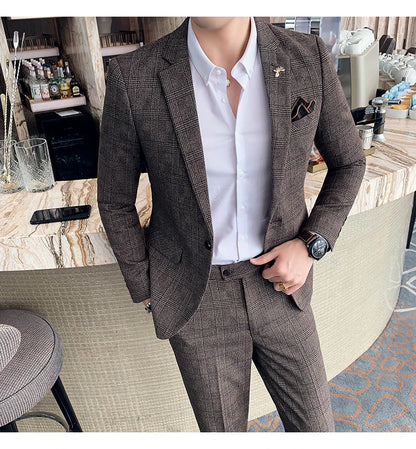 S-7XL Jacket + Pants / Luxurious High -end Brand Solid Color Men's Casual Business Slim Suit Two -piece Suit Groom Wedding Suit