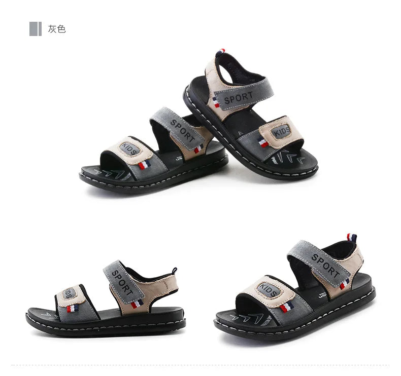 Children Sandals 2023 Summer New Fashion Boys Geniune Leather Sandals Kids Soft Bottom Non-slip Beach Sandals