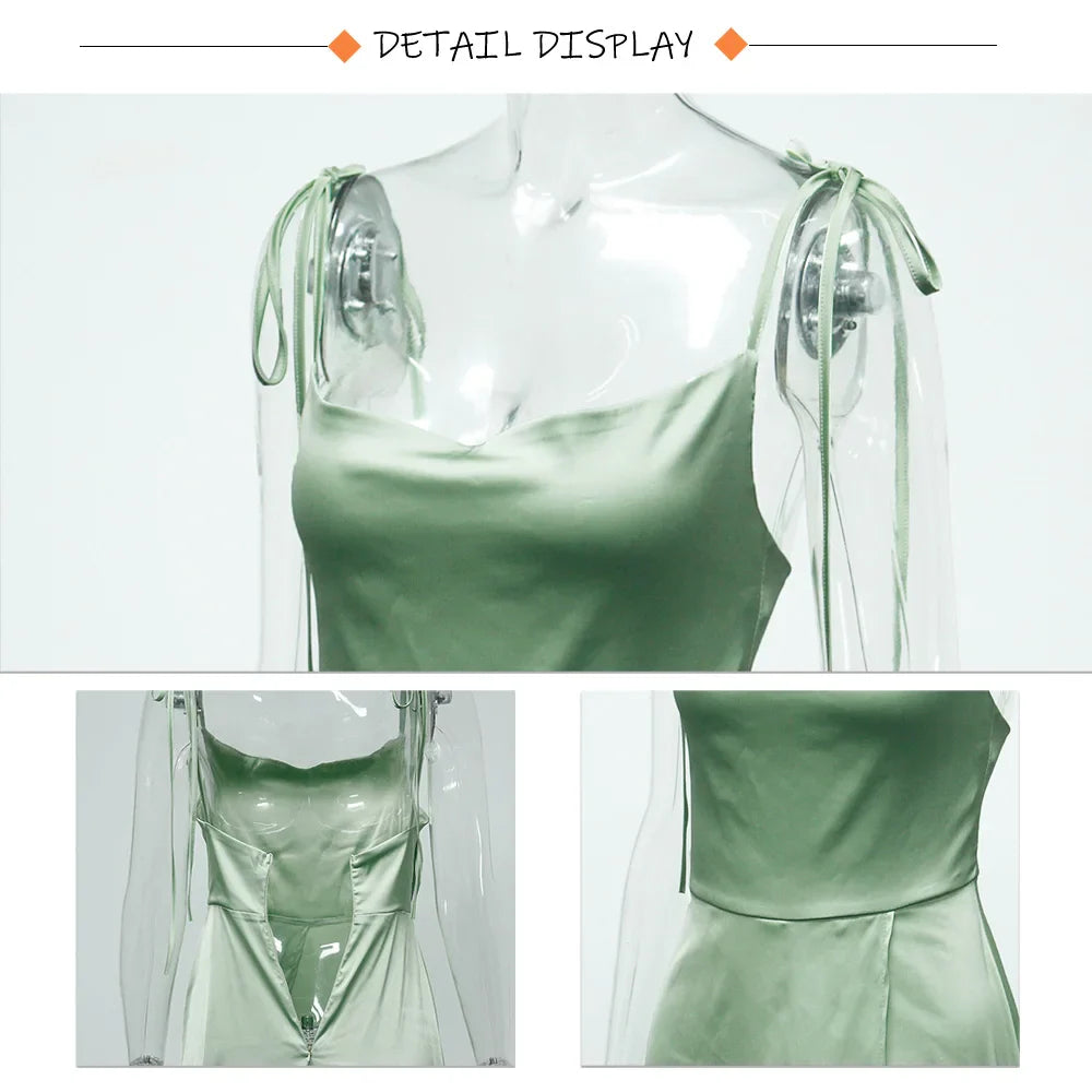 Sexy Mint Backless LaceUp Bridesmaid Dress Evening Gown Green Satin Slip Slit Leg Square Neck Wedding Party Long Dresses