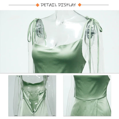 Sexy Mint Backless LaceUp Bridesmaid Dress Evening Gown Green Satin Slip Slit Leg Square Neck Wedding Party Long Dresses