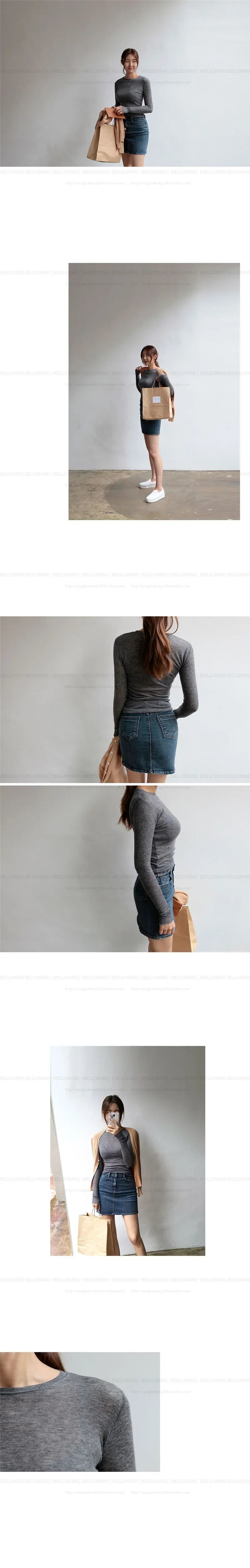 Plain T Shirt Women  Elastic Basic T-shirts Female Casual Tops Long Sleeve Sexy Thin T-shirt see through