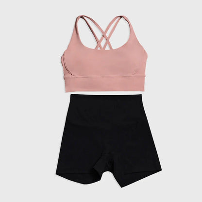 SOISOU Gym Womens Clothing Shorts Sets Yoga Women's Tracksuit Sexy Bra High Waist Short Sportwear Elastic Set Woman 2 Pieces