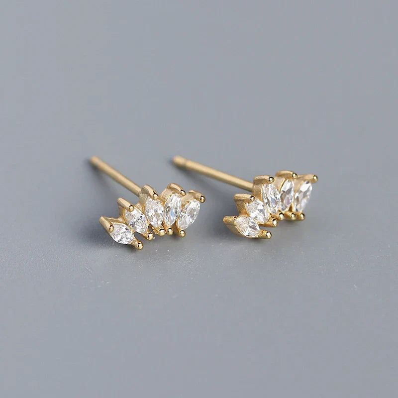 Luxury Genuine 925 Sterling Silver White Zircon Horse Eye Stud Earrings for Women Chic Office Youth Jewelry Accessories