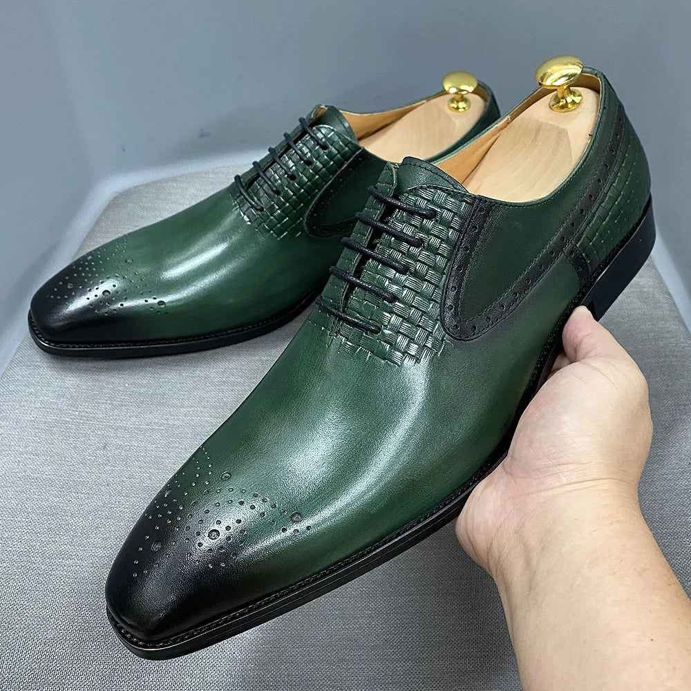 Size 6 To 13 Mens Oxford Dress Shoes Genuine Leather Handmade Green Lace-Up Brogue Classic Party Wedding Formal Shoes for Men