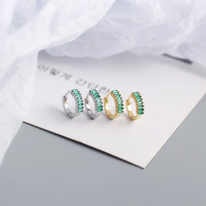 925 Sterling Silver Earring Fashion Rectangle Color Zircon Round Ear Ring Ear Bone Wild Trend Sweet Simple Women Girl Ear Jewelr
