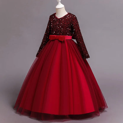 Princess Mesh Dress 4-14y Girl Christmas Winter Party Clothing Kids Sequin Wedding Dresses Children Spring Autumn Prom Costume
