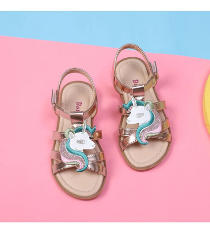 Unicorn girls sandals bright metallic kids girls sandals Adjustable customized fit princess summer shoes
