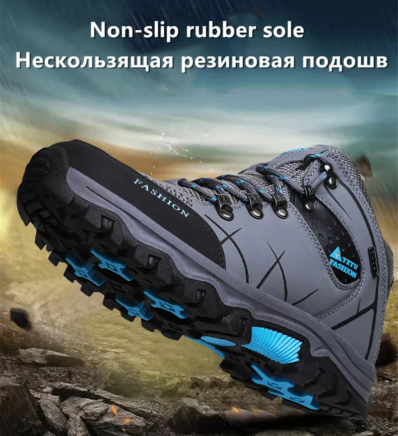 Men Winter Snow Boots Waterproof Leather Sneakers Super  Warm Men's Boots Outdoor Male Hiking Boots Work Shoes Size 39-47