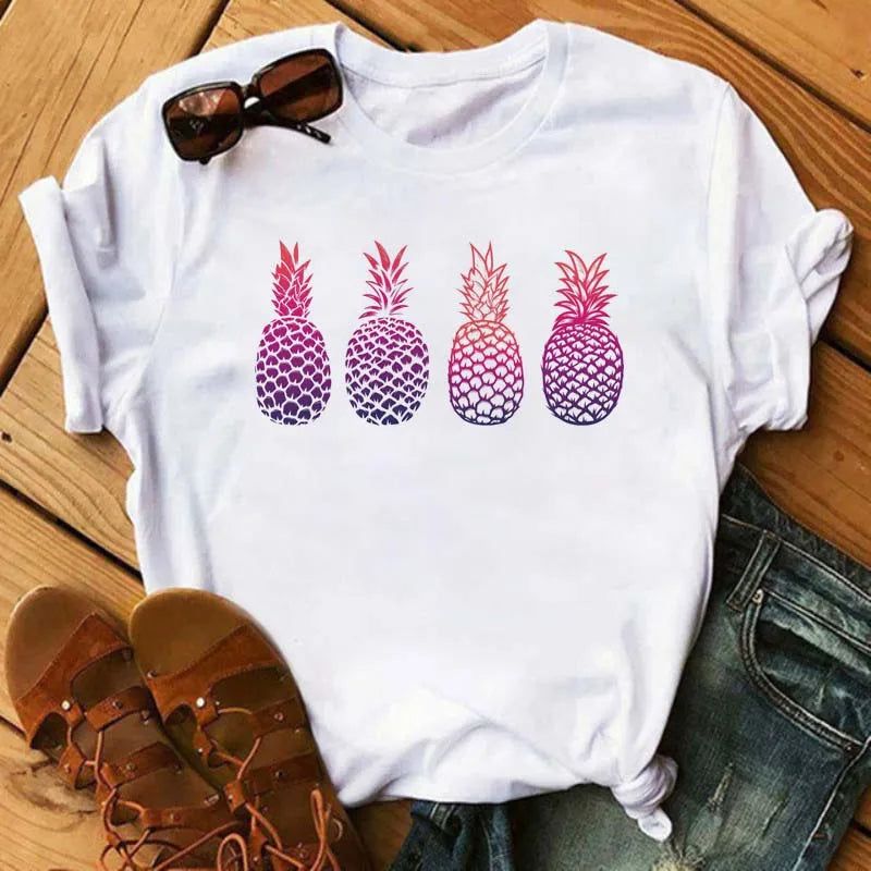 Funny Fruits T Shirt Women Fashion Kawaii Banana Print White T-shirt Harajuku TShirt Short Sleeves Tops Tee Shirt Femme T Shirts